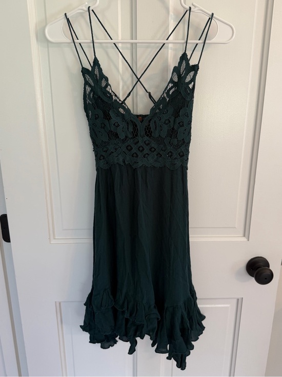 Free People Dresses & Skirts - Free People FP One Adella Slip Dress XS Green Crochet Lace Boho Mini